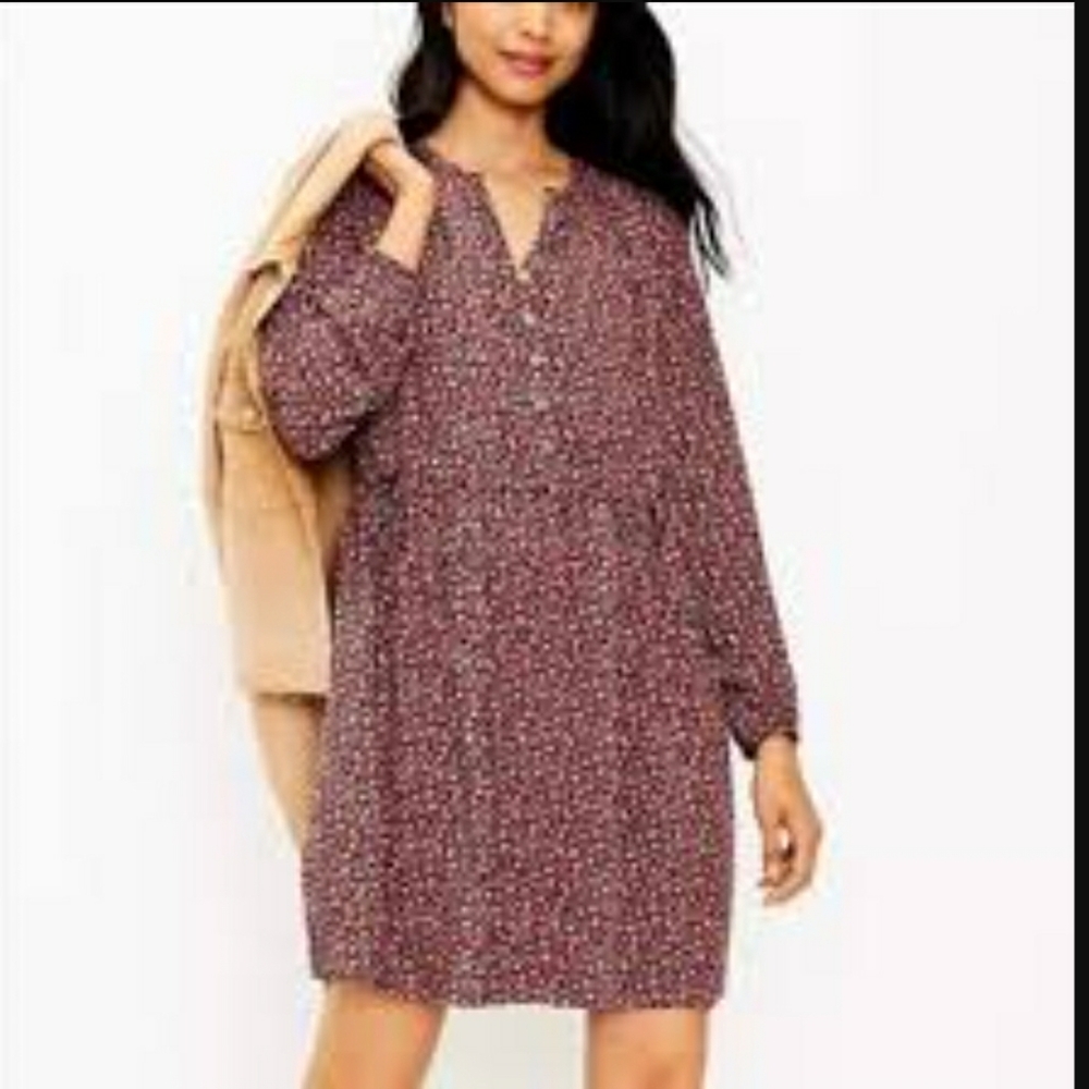 Loft long sleeve drawstring mini dress EUC